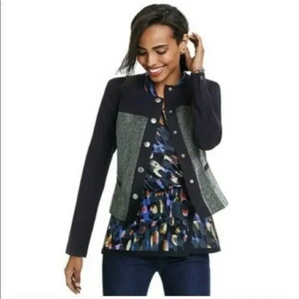 Cabi Media Jacket cropped metallic tweed blazer snap-front blazer classic M